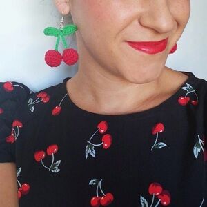 Handmade Crochet Cherry Earrings 🍒🍒
